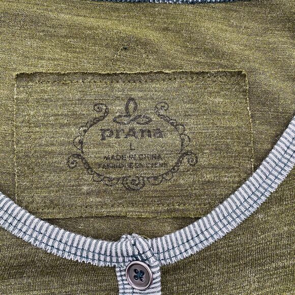 prAna Henley Shirt Womens Large Green Gray Colorblock Long Sleeve Rib Knit - Picture 4 of 8
